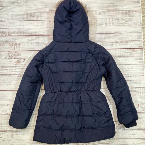 Girls Tommy Hilfiger Long Puffer Jacket with Faux Fur Hood - Picture 3 of 10